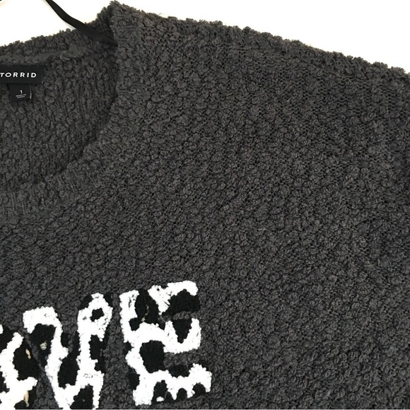 torrid Love Graphic Boucle Knit Pullover Sweater Grey - Picture 12 of 16